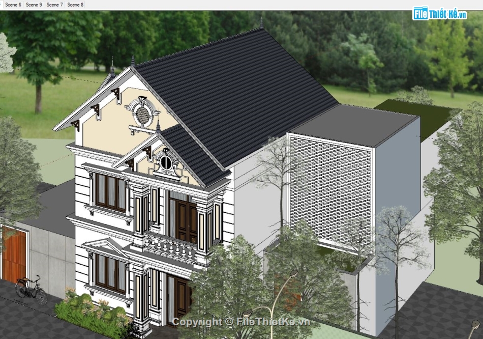 biệt thự 2 tầng,mẫu biệt thự 2 tầng sketchup,biệt thự 2 tầng sketchup,file sketchup biệt thự 2 tầng